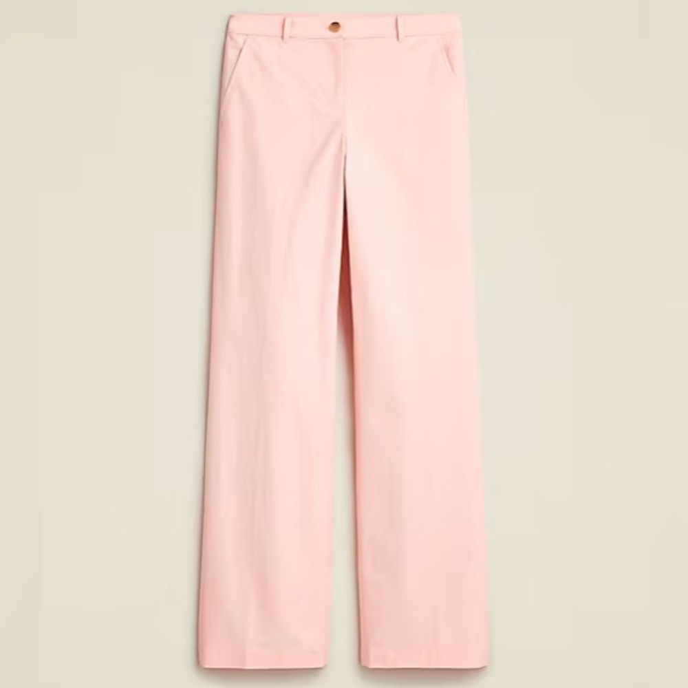 J. Crew - Full-Length Wide-Leg Trouser in Cotton Blend in Delicate Bloom Pink